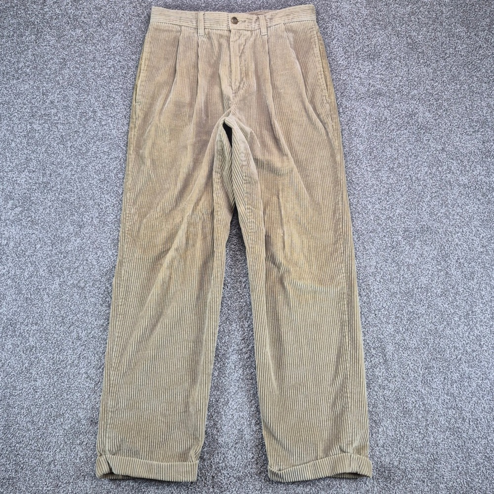 Vintage 90s Dockers Corduroy Pants Mens 30x30 Tan Khaki Wide Wale Pleated Cuffed